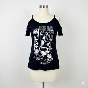 KILLSTAR Black Demon Girl Cold Shoulder T Shirt Size XL Japanese Anime